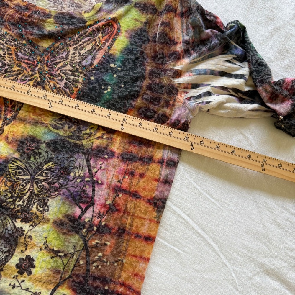 Boho Avenue Multi Color Butterfly Print Cold Shoulder 3/4 Sleeve Top 18/20 - Picture 7 of 8